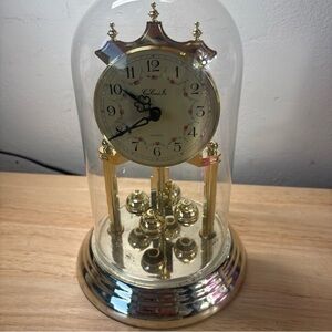 Gold Battery Concord Pa Anniversary Clock Clear Glass Dome Floral Rose 6"x9"